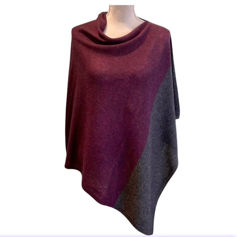 Celeste Cashmere Wool Purple & Gray Two-Tone Sweater Shrug Cape Poncho One Size